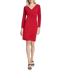 DKNY By Donna Karan Scuba Crepe V-Neck Long Sleeve Faux Wrap Dress