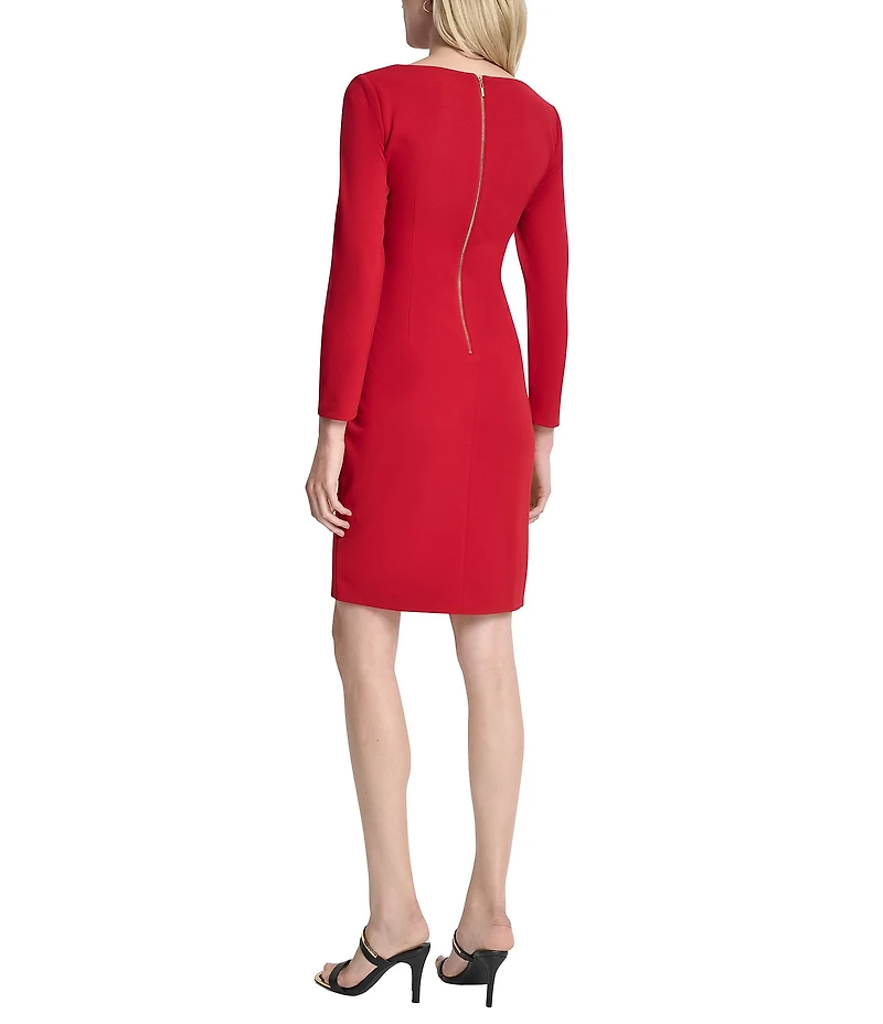 DKNY By Donna Karan Scuba Crepe V-Neck Long Sleeve Faux Wrap Dress