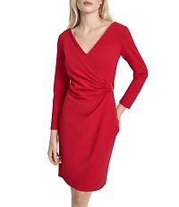 DKNY By Donna Karan Scuba Crepe V-Neck Long Sleeve Faux Wrap Dress