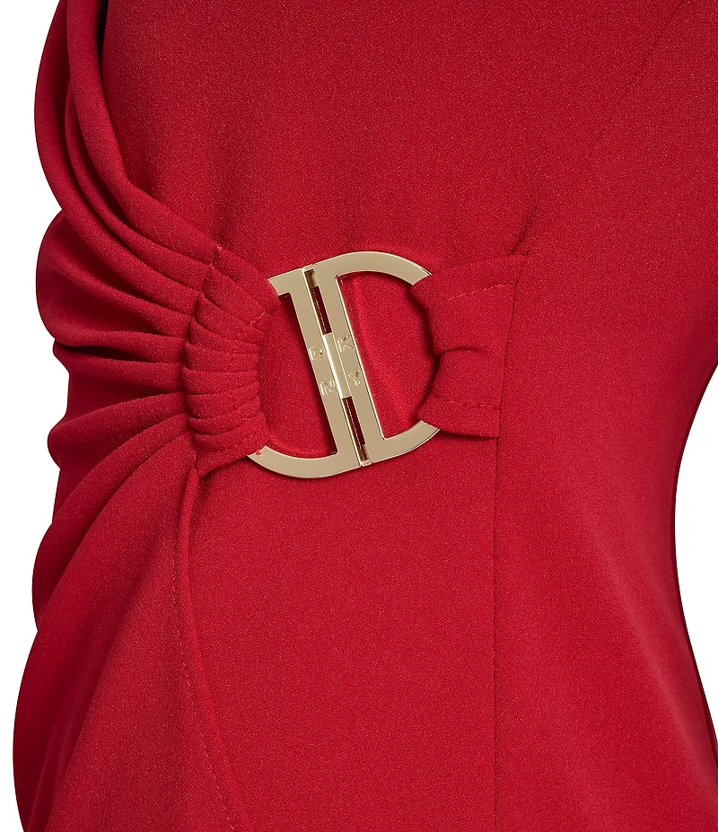 DKNY By Donna Karan Scuba Crepe V-Neck Long Sleeve Faux Wrap Dress