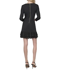DKNY by Donna Karan Scuba Crepe V-Neck Long Sleeve Ruffle Hem Sheath Silhouette
