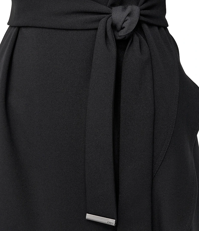 DKNY by Donna Karan Scuba Crepe V-Neck Short Flutter Sleeve Belted Faux Wrap Dress