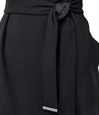 DKNY by Donna Karan Scuba Crepe V-Neck Short Flutter Sleeve Belted Faux Wrap Dress