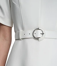 DKNY by Donna Karan Scuba Puff Sleeve Tiered Skirt Belted Midi Dress