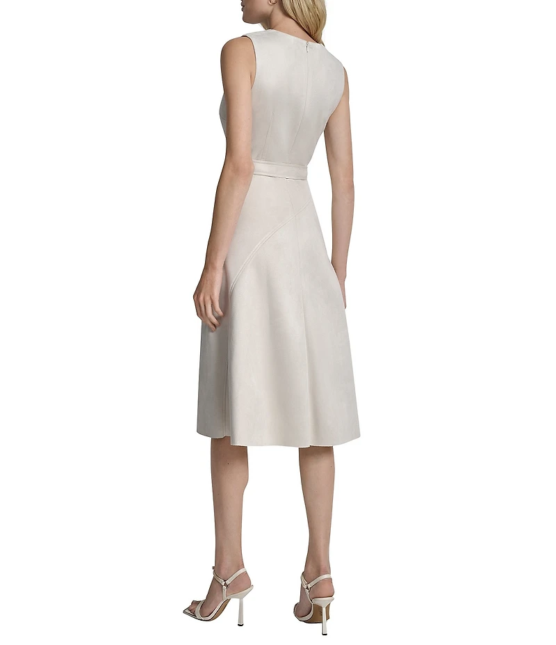DKNY by Donna Karan Scuba Suede Belted Sleeveless Midi Dress