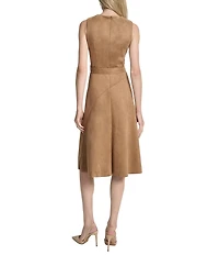 DKNY by Donna Karan Scuba Suede Belted Sleeveless Midi Dress