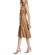 DKNY by Donna Karan Scuba Suede Belted Sleeveless Midi Dress