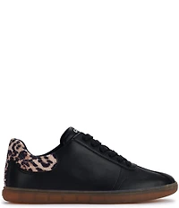 DKNY by Donna Karan Seacliff Leather Leopard Sequin Accent Lace Up Sneakers