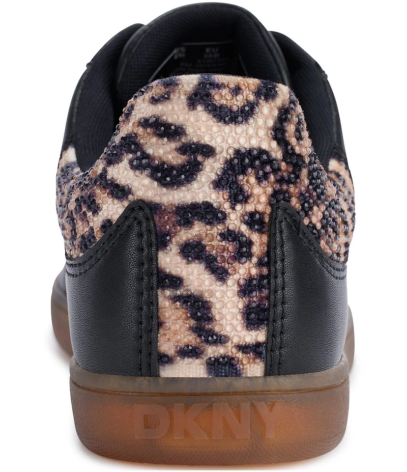 DKNY by Donna Karan Seacliff Leather Leopard Sequin Accent Lace Up Sneakers
