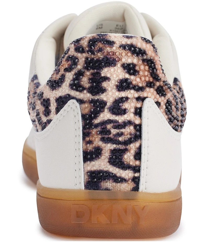 DKNY by Donna Karan Seacliff Leather Leopard Sequin Accent Lace Up Sneakers
