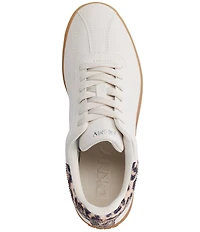 DKNY by Donna Karan Seacliff Leather Leopard Sequin Accent Lace Up Sneakers