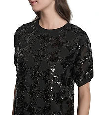 DKNY by Donna Karan Sequin Houndstooth Short Sleeve Shift Dress