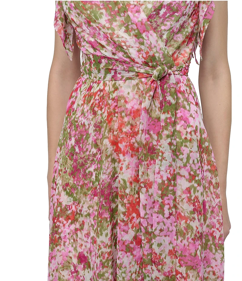 DKNY by Donna Karan Short Ruffle Sleeve Faux Wrap Midi Dress
