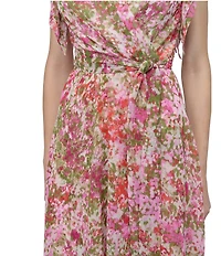 DKNY by Donna Karan Short Ruffle Sleeve Faux Wrap Midi Dress