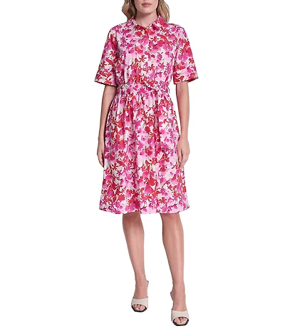 DKNY by Donna Karan Short Sleeve Belted Shirt Dress