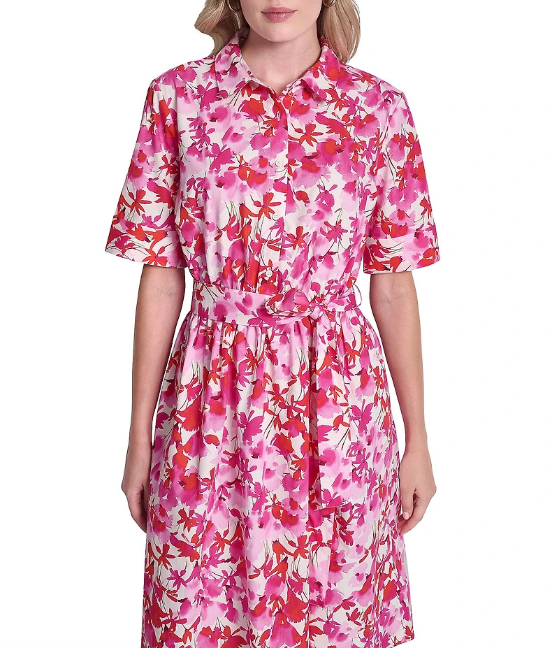 DKNY by Donna Karan Short Sleeve Belted Shirt Dress