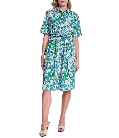 DKNY by Donna Karan Short Sleeve Belted Shirt Dress