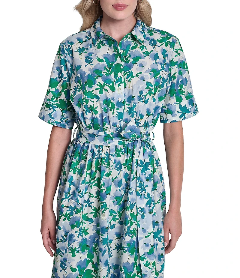 DKNY by Donna Karan Short Sleeve Belted Shirt Dress