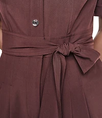 DKNY By Donna Karan Short Sleeve Button Front Wide Leg Jumpsuit