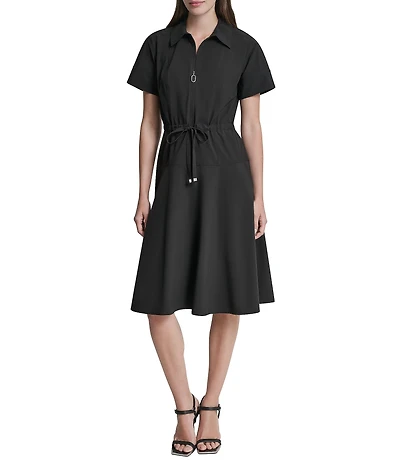 DKNY By Donna Karan Short Sleeve Collared Neck Knee Length Dress