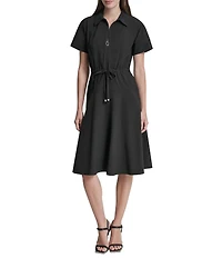 DKNY By Donna Karan Short Sleeve Collared Neck Knee Length Dress