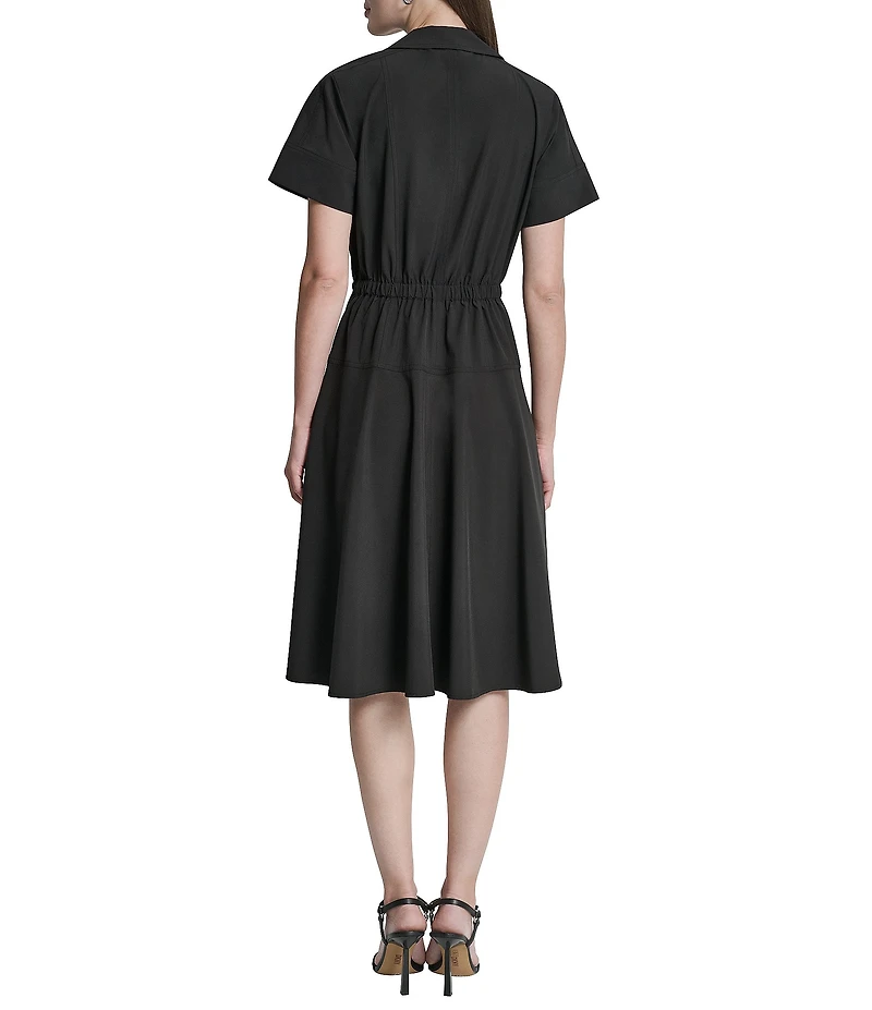DKNY By Donna Karan Short Sleeve Collared Neck Knee Length Dress