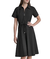 DKNY By Donna Karan Short Sleeve Collared Neck Knee Length Dress