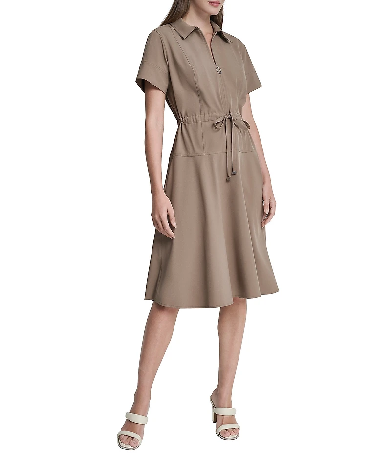 DKNY By Donna Karan Short Sleeve Collared Neck Knee Length Dress