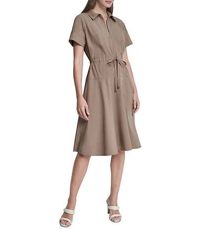 DKNY by Donna Karan Short Sleeve Collared Neck Knee Length Dress