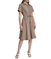 DKNY By Donna Karan Short Sleeve Collared Neck Knee Length Dress