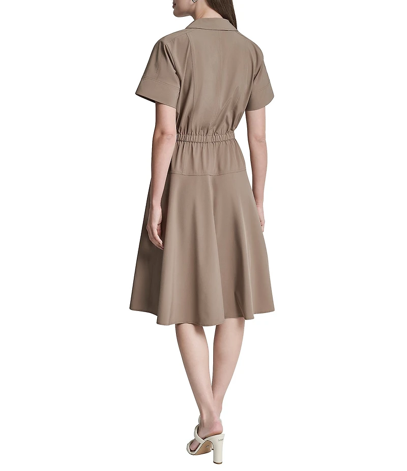 DKNY By Donna Karan Short Sleeve Collared Neck Knee Length Dress
