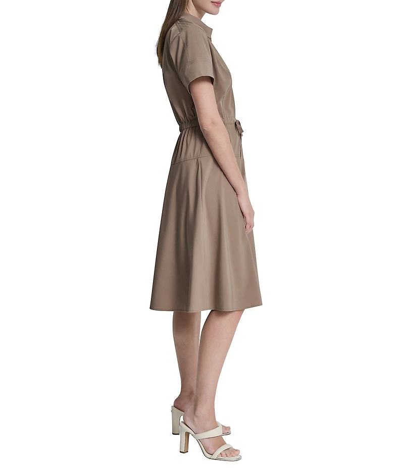 DKNY By Donna Karan Short Sleeve Collared Neck Knee Length Dress