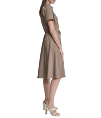 DKNY By Donna Karan Short Sleeve Collared Neck Knee Length Dress