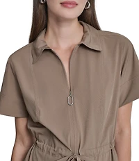 DKNY By Donna Karan Short Sleeve Collared Neck Knee Length Dress