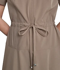 DKNY By Donna Karan Short Sleeve Collared Neck Knee Length Dress