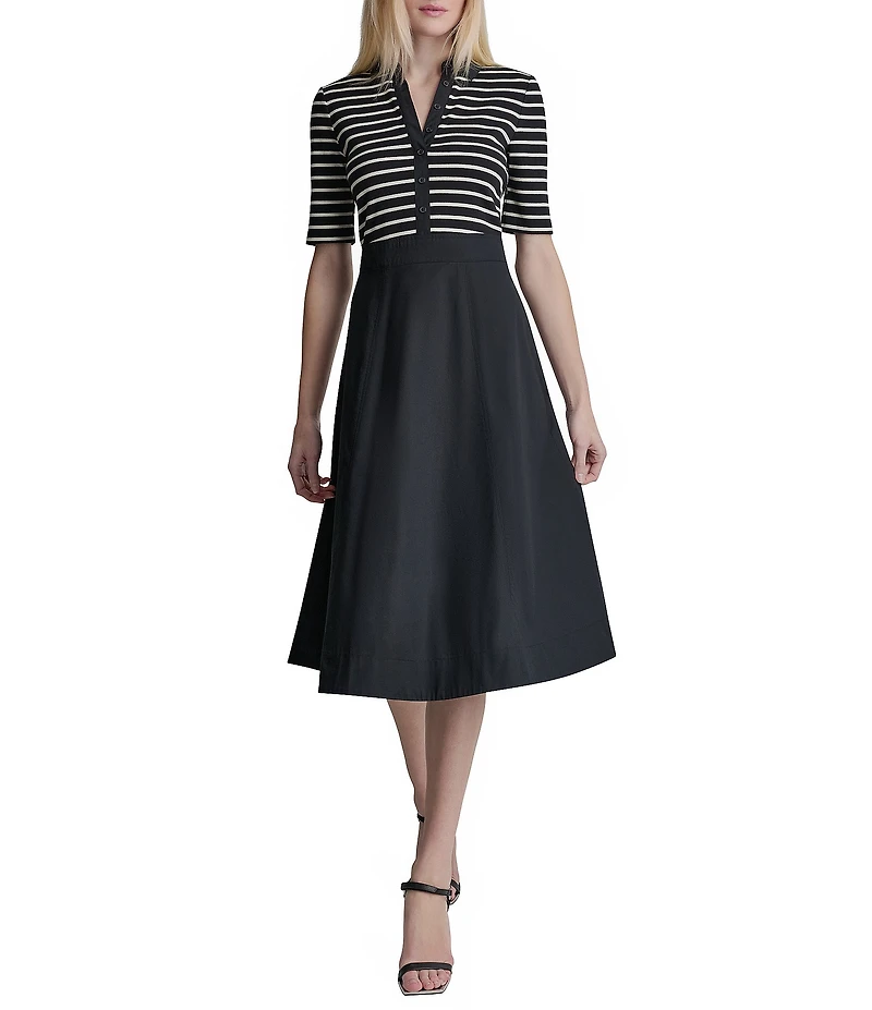 DKNY By Donna Karan Short Sleeve Collared Neck Midi Shirt Dress