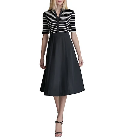 DKNY By Donna Karan Short Sleeve Collared Neck Midi Shirt Dress