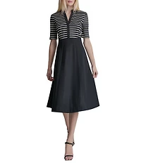 DKNY By Donna Karan Short Sleeve Collared Neck Midi Shirt Dress