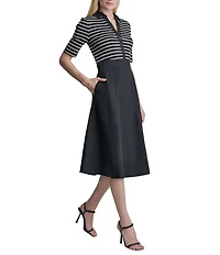 DKNY By Donna Karan Short Sleeve Collared Neck Midi Shirt Dress