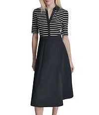 DKNY By Donna Karan Short Sleeve Collared Neck Midi Shirt Dress