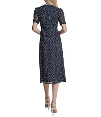 DKNY by Donna Karan Short Sleeve Dot Print Midi Dress