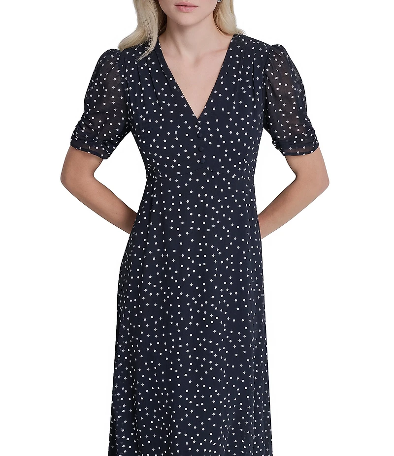 DKNY by Donna Karan Short Sleeve Dot Print Midi Dress