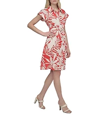 DKNY by Donna Karan Short Sleeve Faux Linen Button Front Shirt Dress
