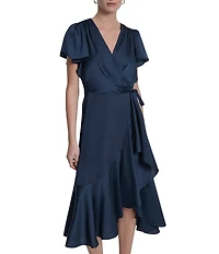 DKNY by Donna Karan Short Sleeve Faux Wrap Midi Dress