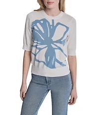 DKNY by Donna Karan Short Sleeve Knit Graffiti Floral Sweater