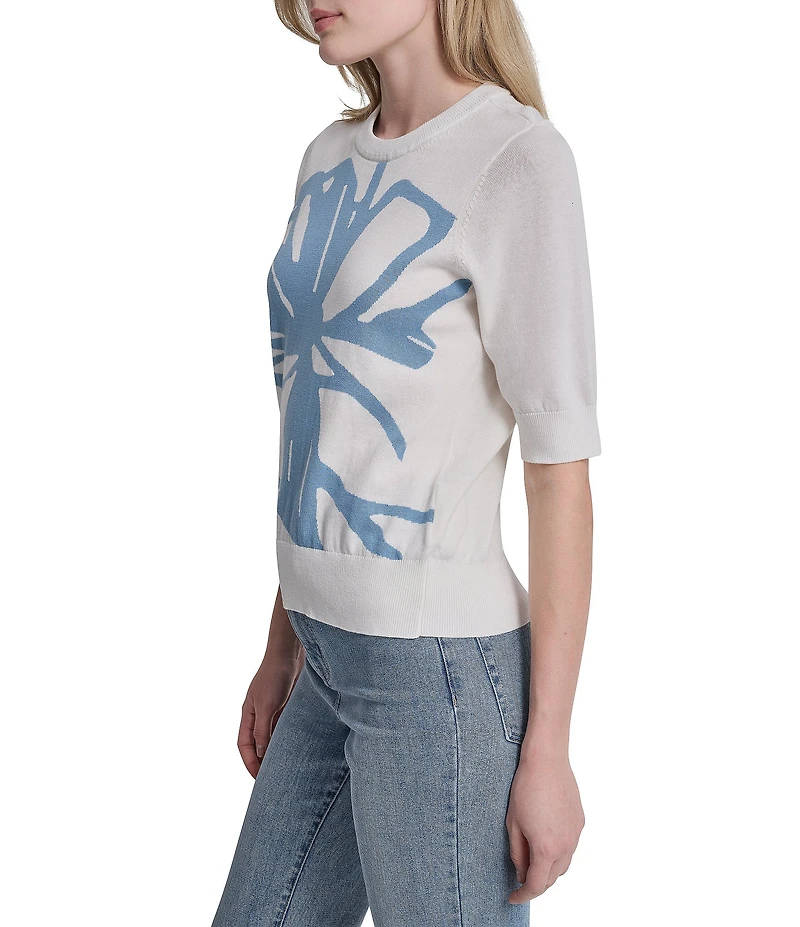 DKNY by Donna Karan Short Sleeve Knit Graffiti Floral Sweater