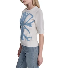 DKNY by Donna Karan Short Sleeve Knit Graffiti Floral Sweater