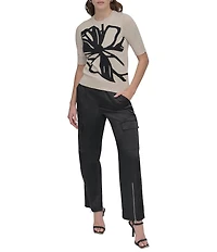 DKNY by Donna Karan Short Sleeve Knit Graffiti Floral Sweater