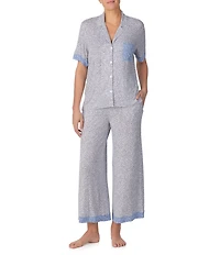 DKNY by Donna Karan Short Sleeve Notch Collar Animal Print Jersey Knit Cropped Pajama Set