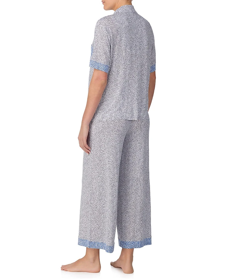 DKNY by Donna Karan Short Sleeve Notch Collar Animal Print Jersey Knit Cropped Pajama Set